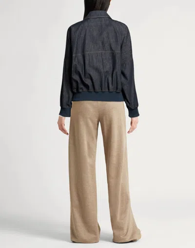 Brunello Cucinelli Women Denim-effect Twill Bomber Jacket With Shiny Zip In Blue