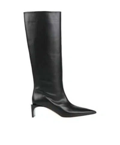 Sportmax Solid Color Pointed Toe Leather Boots In Black