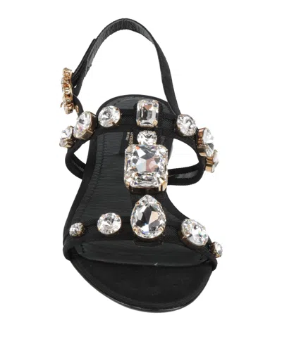 Dolce & Gabbana Women Black Sandals With Embroidered Stones Decorations In Satin Woman In Black