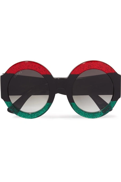 Shop Gucci Oversized Round-frame Glittered Acetate Sunglasses
