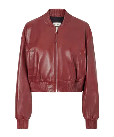 Arma Hannan Leather Bomber Jacket In Burgundy