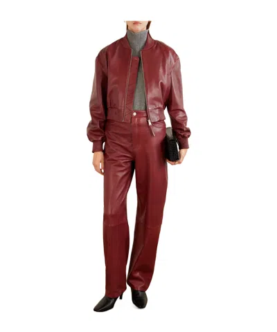 Arma Hannan Leather Bomber Jacket In Burgundy