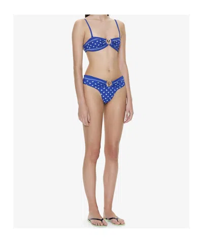 Christopher Esber Orbit Embellished Bandana-print Bikini Top In Blue
