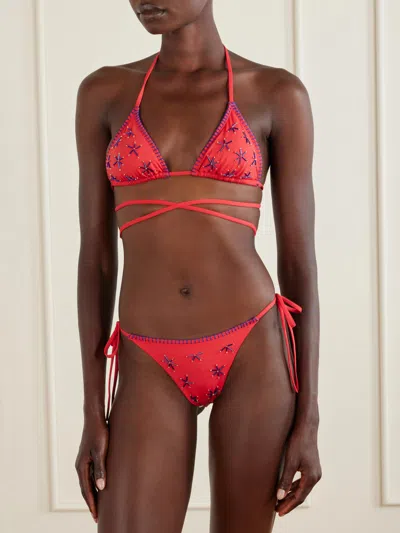Staud Red Side Tie Bikini Bottoms In Red