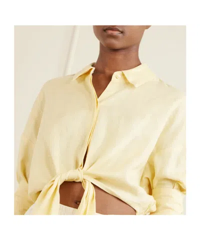 Staud Solid Knotted Linen Shirt In Nude