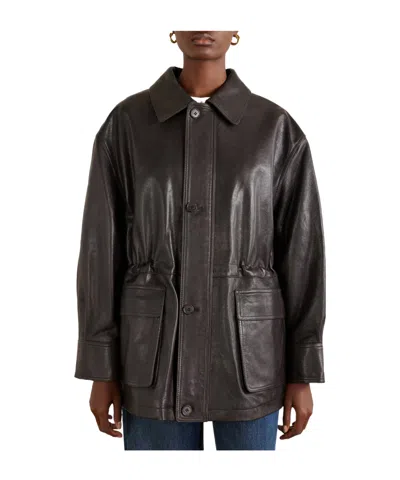 Arma Solid Color Leather Jacket In Black