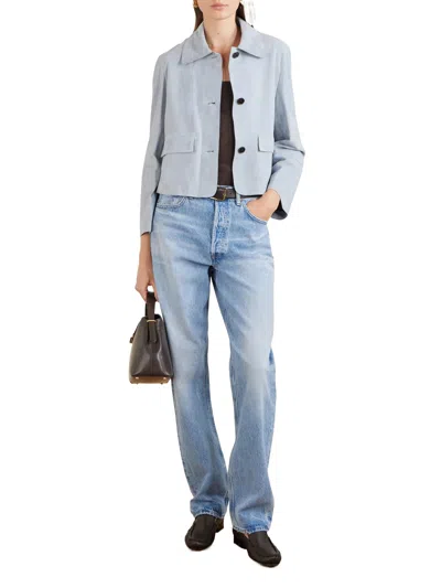 Arma Cropped Suede Buttonfront Jacket In Blue