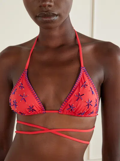 Staud Star Embroidered Bikini In Red
