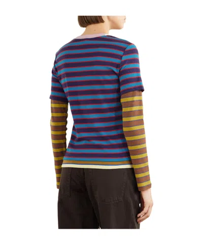 Staud Dillon Layered Striped Stretch Cotton-jersey T-shirt In Blue