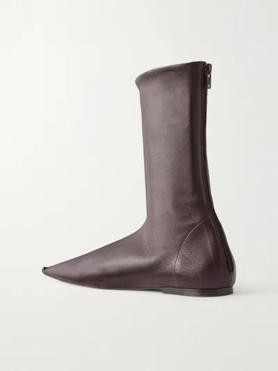 Khaite Solid Leather Ankle Boots In Black