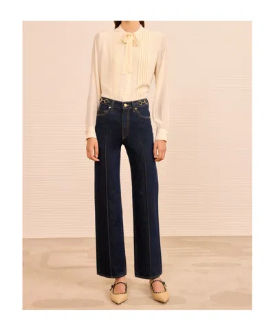 Ulla Johnson The Delphine High Waist Wide Leg Jeans In Blue