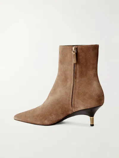 Khaite Solid Suede Ankle Boots In Brown