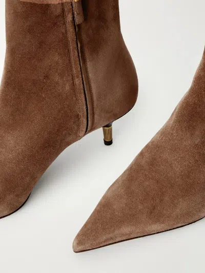 Khaite Solid Suede Ankle Boots In Brown