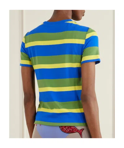 Staud Striped Print T-shirt In Blue