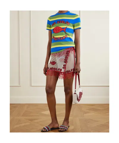 Staud Striped Print T-shirt In Blue