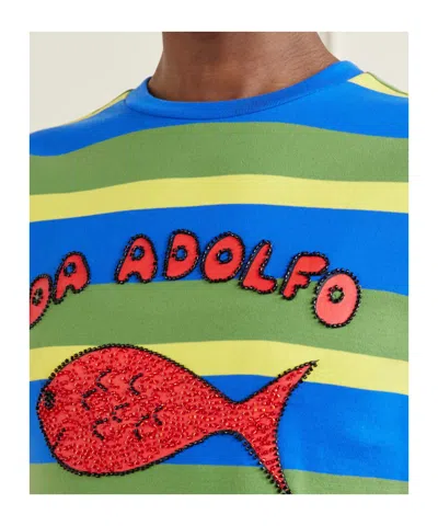 Staud Striped Print T-shirt In Blue