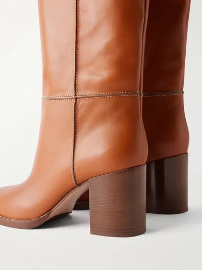 Gianvito Rossi Solid Leather Knee Boots In Brown