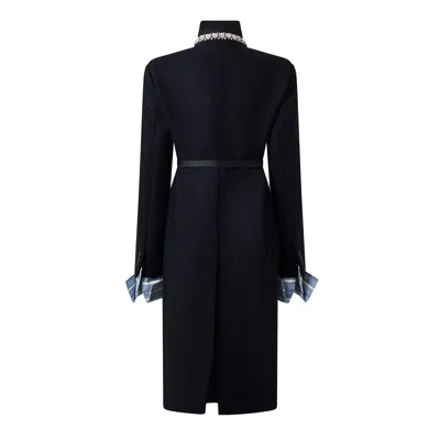 Prada Belted Jacket Embellished Collar Front Pockets In Black