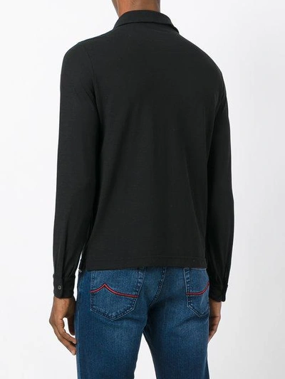 Shop Zanone Long Sleeve Polo Shirt In Black