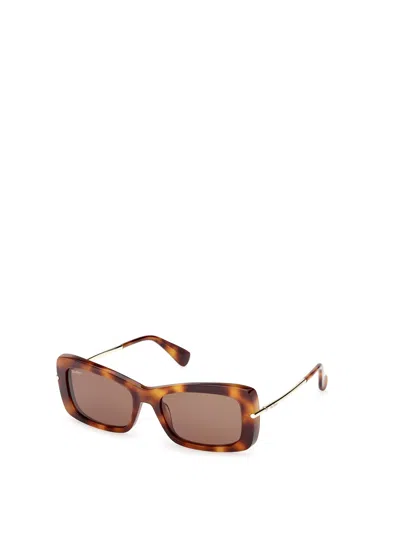 Max Mara Rectangular Frame Sunglasses In Dark Havana / Brown