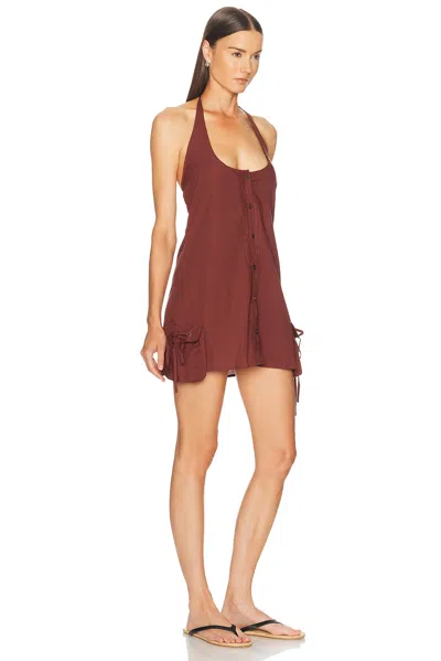 Deiji Studios Pocket Halter Dress In Rust Stripe