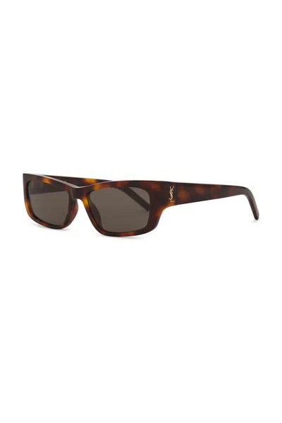 Saint Laurent Rectangular Sunglasses In Havana & Grey