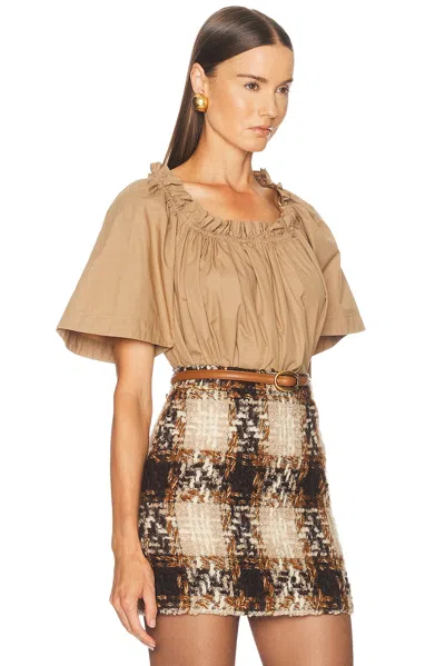 Saint Laurent Ruffled Top In Chatain