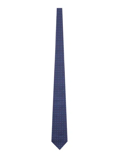 Kiton Fabric Tie With Micro Geometric Pattern In Blue