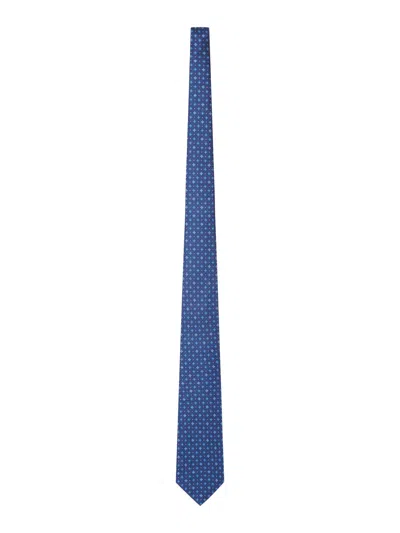 Kiton Fabric Tie With Micro Geometric Pattern In Blue