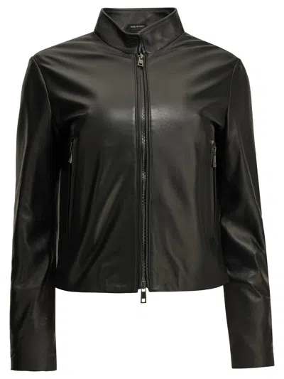 Semper Black Cow Nappa Leather Polyester Leather Jacket In Black