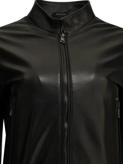 Semper Black Cow Nappa Leather Polyester Leather Jacket In Black