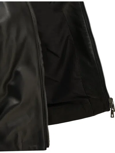 Semper Black Cow Nappa Leather Polyester Leather Jacket In Black