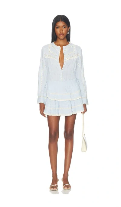 Loveshackfancy Tiered Ruffle Cotton Miniskirt In Blue