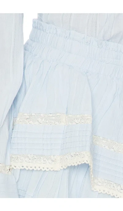 Loveshackfancy Tiered Ruffle Cotton Miniskirt In Blue