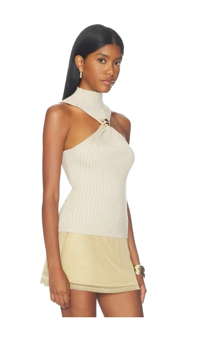 Superdown Charlee Knot Front Top In Metallic Neutral