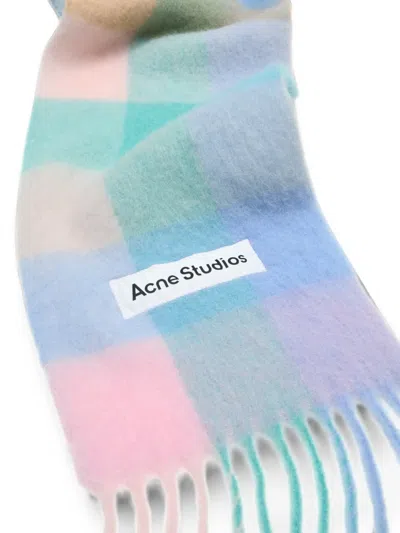Acne Studios Mohair Check Scarf In Blue