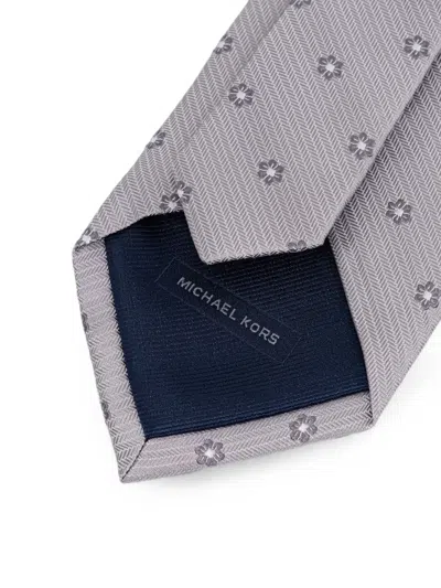 Michael Kors Herringbone-pattern Floral-jacquard Tie In Gray
