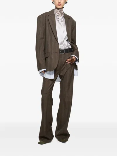 Acne Studios Tailored Wool Check Trousers In Brown