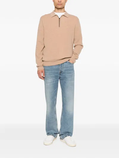 Canali Quarter-zip Knitted Sweater In Neutrals
