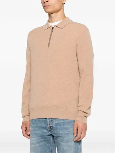 Canali Quarter-zip Knitted Sweater In Neutrals