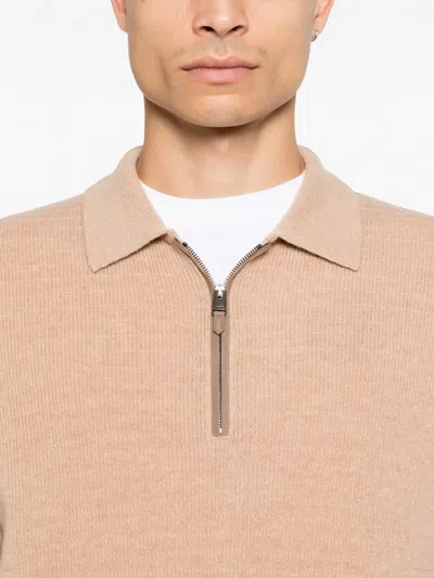 Canali Quarter-zip Knitted Sweater In Neutrals