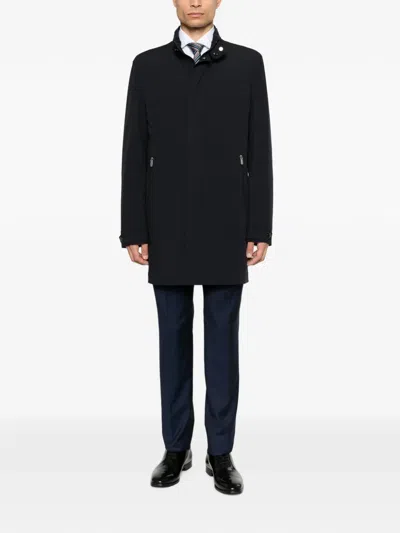 Corneliani High-neck Zip-pocket Coat In Blue