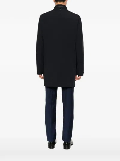 Corneliani High-neck Zip-pocket Coat In Blue