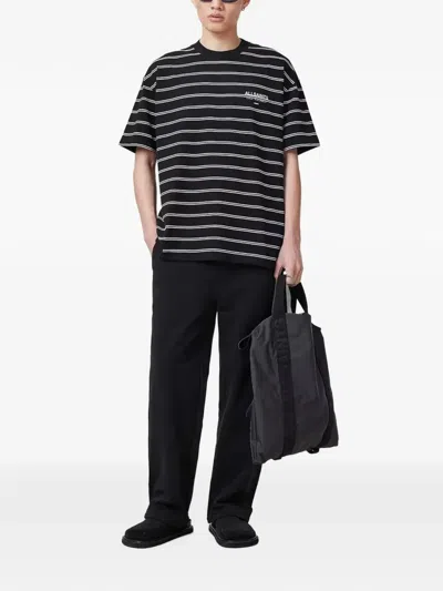 Allsaints Undergorund Logo-print Horizontal-stripe T-shirt In Black