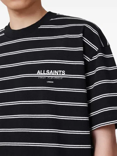 Allsaints Undergorund Logo-print Horizontal-stripe T-shirt In Black