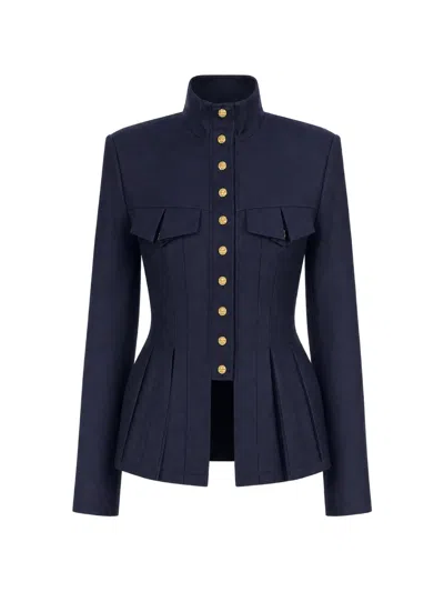 Elisabetta Franchi Cool Wool Jacket In Blue