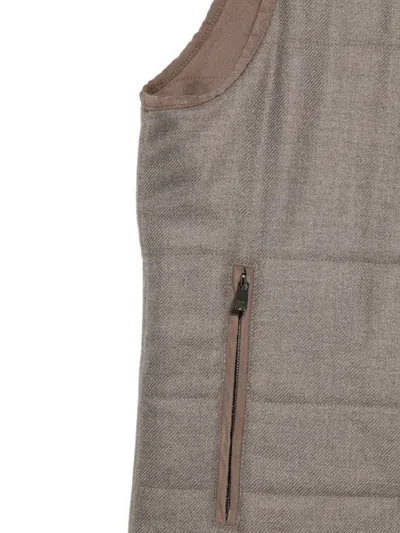 Corneliani Quilted-design Herringbone-pattern Gilet In Brown