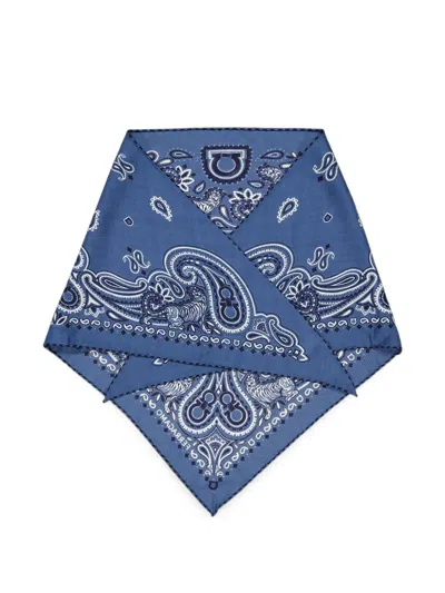 Ferragamo Arabesque Print Triangle Scarf In Blue