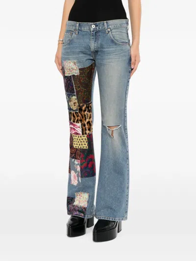 Junya Watanabe Patchwork Distressed Jeans In Blue