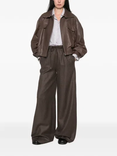Max Mara Drawstring Wide-leg Trousers In Brown